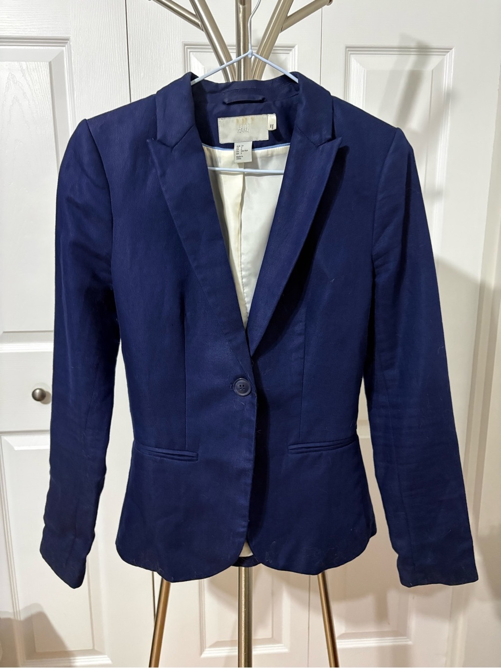 H&M Dark Blue Single-Button Tailored Blazer